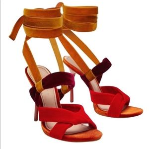 Zara Velvet Strap Wrap Sandal Heels